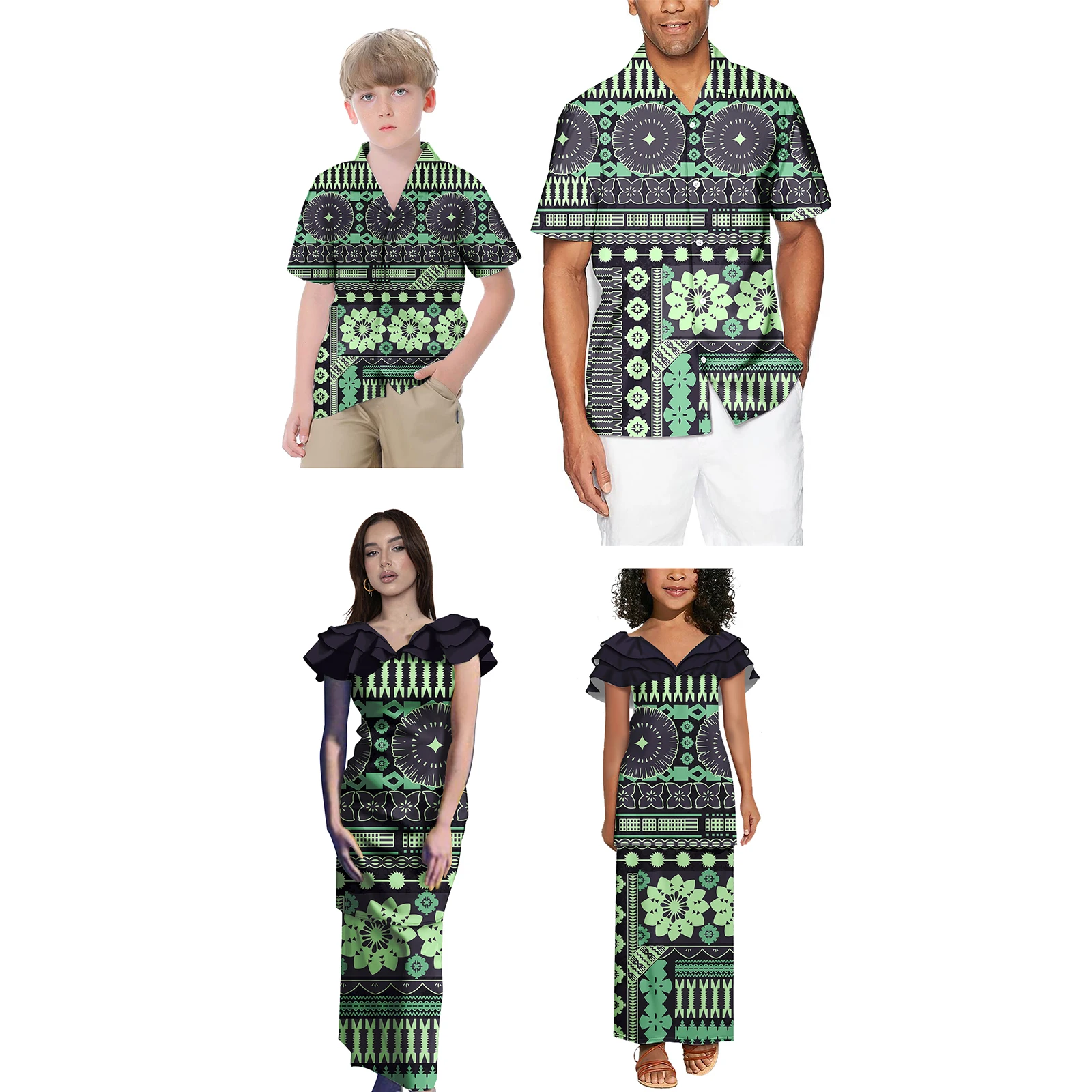 Print On Demand Custom Fiji Polynesian Tribal Matching Family Outfits Samoan Puletasi Dress Toddler Girls Dresses Kids Clothes