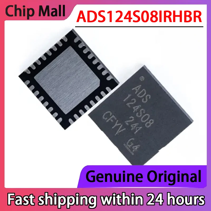 2PCS New Original ADS124S08IRHBR ADS124S08 VQFN-32 Analog-to-digital Conversion Chip ADC