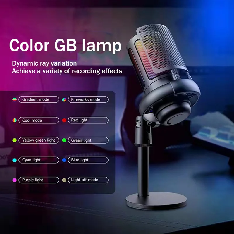 

A42T USB Gaming Condenser Microphone Computer Recording Microphone RGB Lighting Capacitor Microphone White