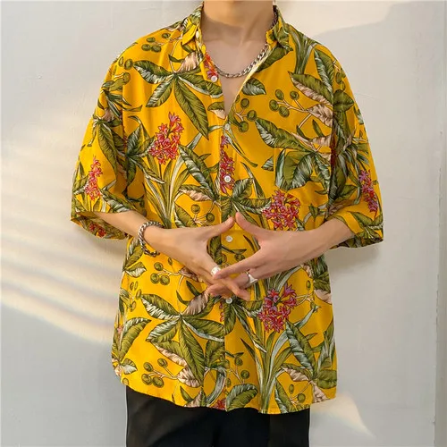 Tropical Weed 3d Print Hawaiian Shirt For Men Summer Street Short Sleeves Tops Harajuku Lapel Button Loose Blouse Tees Clothes