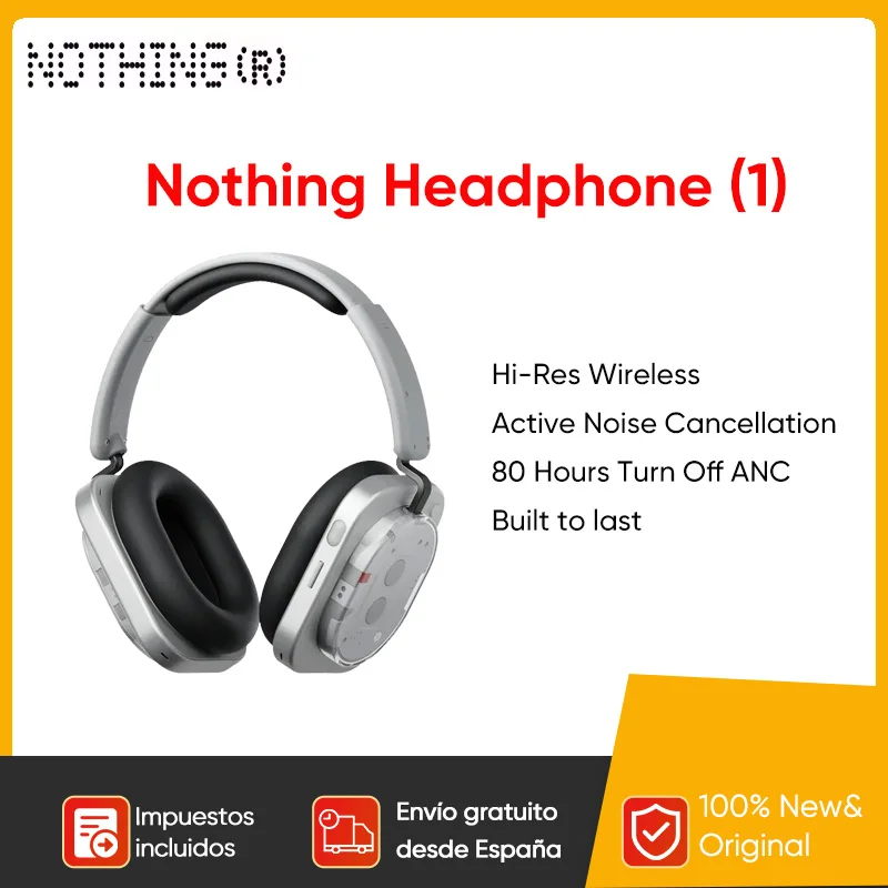 لا شيء سماعة رأس (1) سماعات رأس لاسلكية على الأذن مع خاصية إلغاء الضوضاء النشطة حتى 80 ساعة، سماعة صوت عالية الدقة وشحن سريع