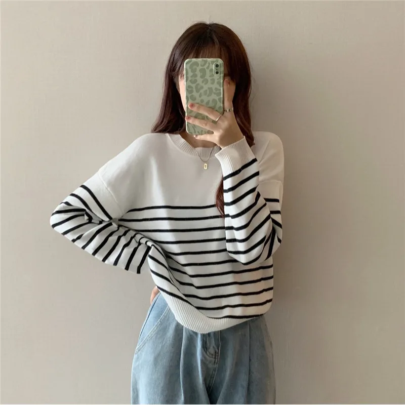 Striped Long Sleeve Outerwears Jumper 2024 Early Autumn Fashionable Women\'s Loose Slim Sweater Top Women\'s Clothing Tops Traf