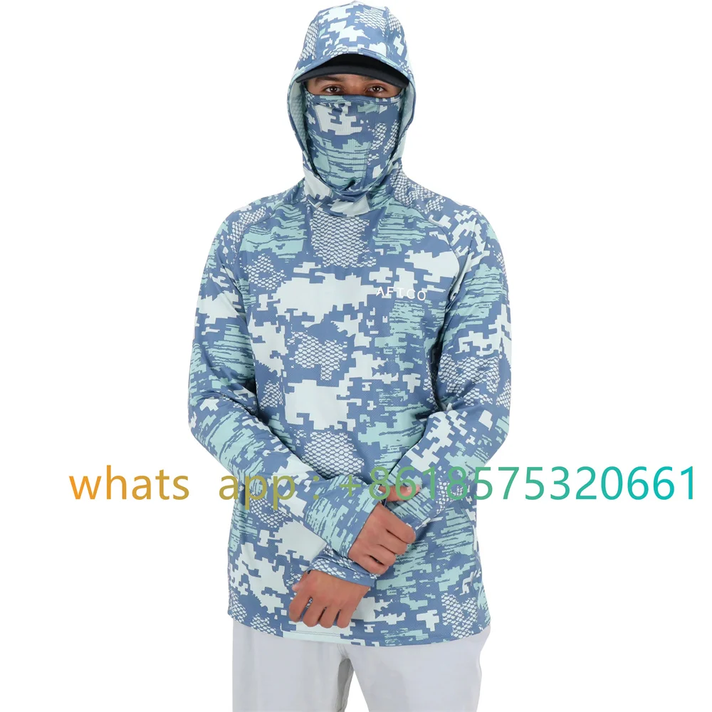 

Aftco Upf 50+ Mens Long Sleeve Performance Fishing Hiking Shirt With Mask Uv Neck Gaiter Hoodie Breathable Moisture 2023