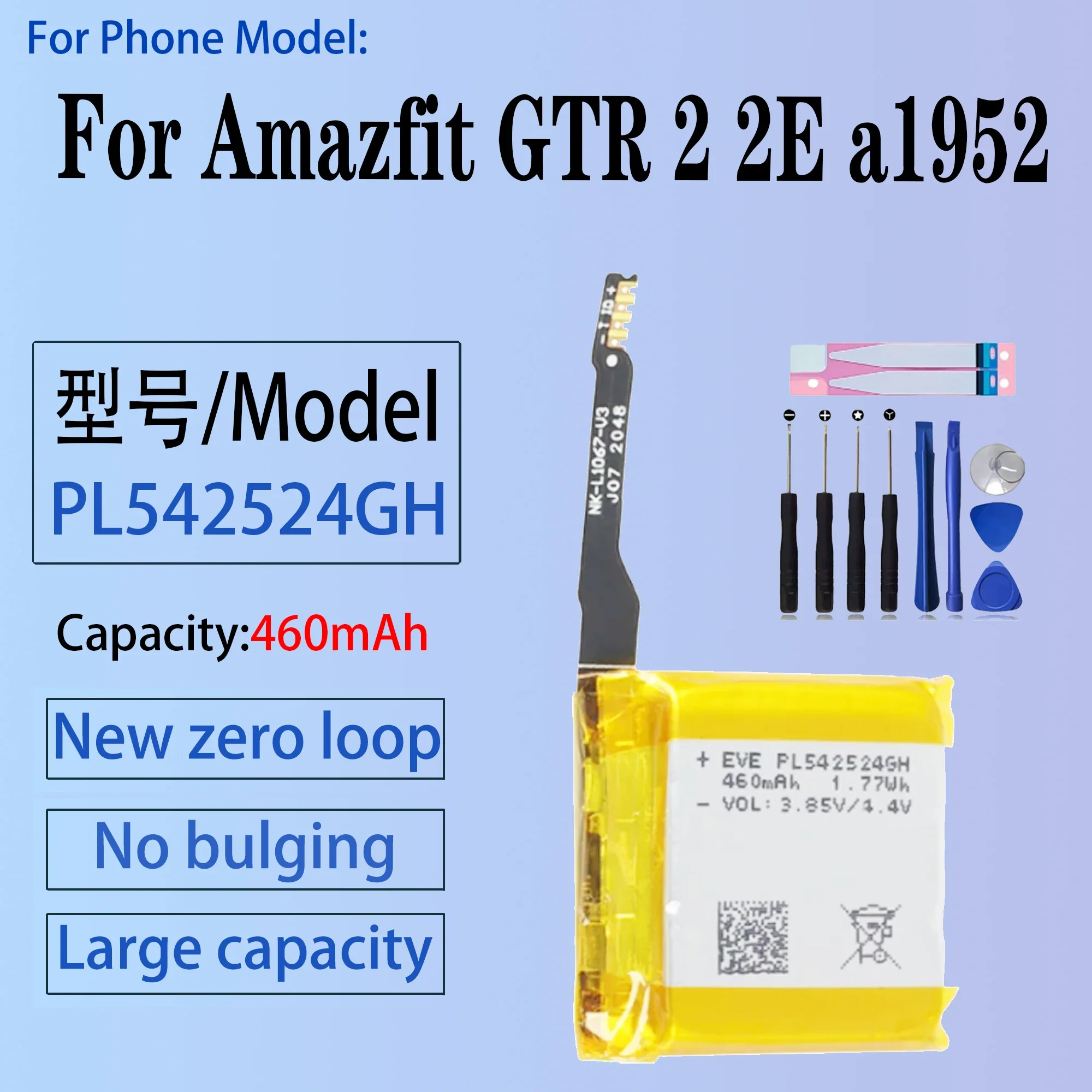 

Original Battery PL542524GH PL552624 For Amazfit GTR 2 2E a1952 Smart Watch Battery PL542524 542524 Battery + Free Tools