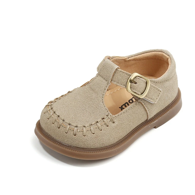 Claladoudou-zapatos planos de cuero genuino para niños, calzado informal de costura Simple hecho a mano, versión coreana, primavera y otoño