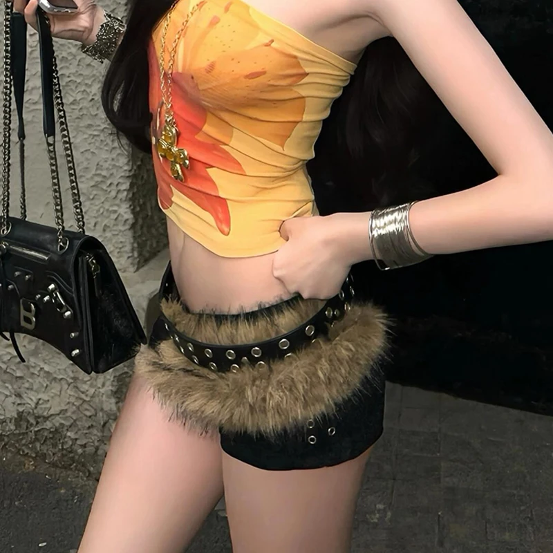 

Новый стиль, ретро, американская субкультура, панк, личность Y2k, сексуальный винтажный меховой лоскутный пояс, меховые аксессуары для пикантных девушек, тренд пояса