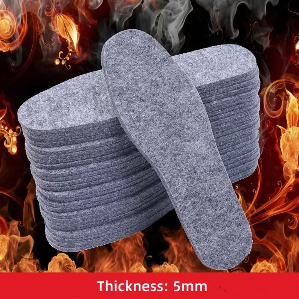 5 Pairs Soft Wool Felt Wool Felt Thermal Insole Keep Warm Sweat Absorbent Boots Pad Skin-friendly Breathable Shoe Pad Winter