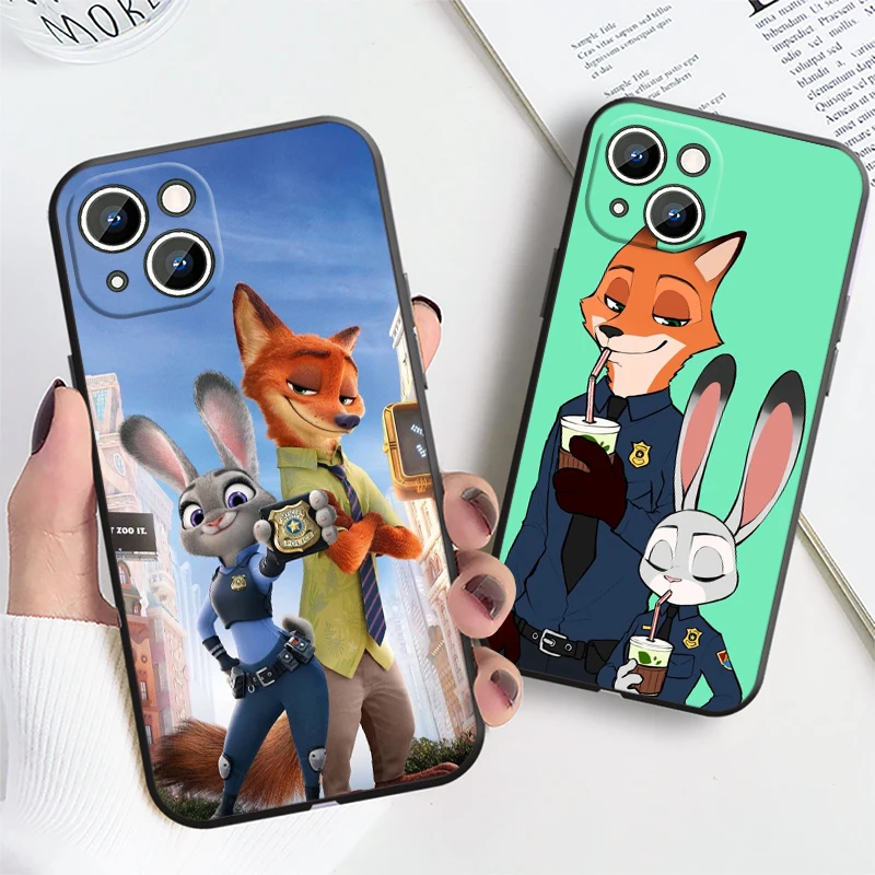 Judy Zootopia Anime Black TPU Phone Case para iPhone, 15, 14, 13, 12, 11, XS, XR, X, 8, 7, SE Pro Max, Plus, Mini