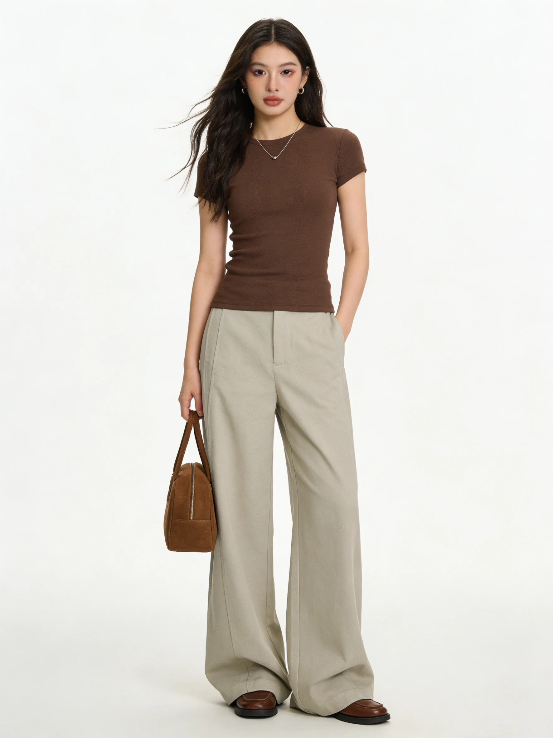 

High Waist Wide Leg Pants Skin-friendly Pure Color Loose Fit Concealing Slimming Korean Sle l Waist Denim Jeans