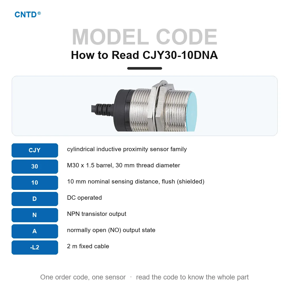 Inductive Proximity Sensor M30 Shielded NPN NO 3-Wire Flush 10mm IP67 Approach Switch DC10-30V 350Hz 2M Cable CJY30-10DNA