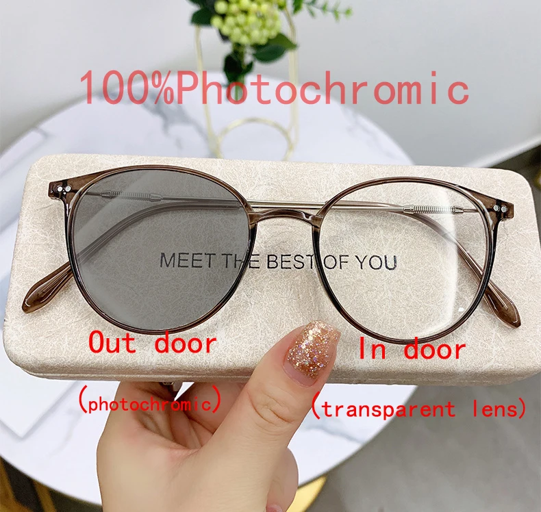 Photochrome Anti-Strahlungs-Brille für Damen, Übergangsbrille mit Metallrahmen, UV400-Brille, austauschbare Linse – Detail 4