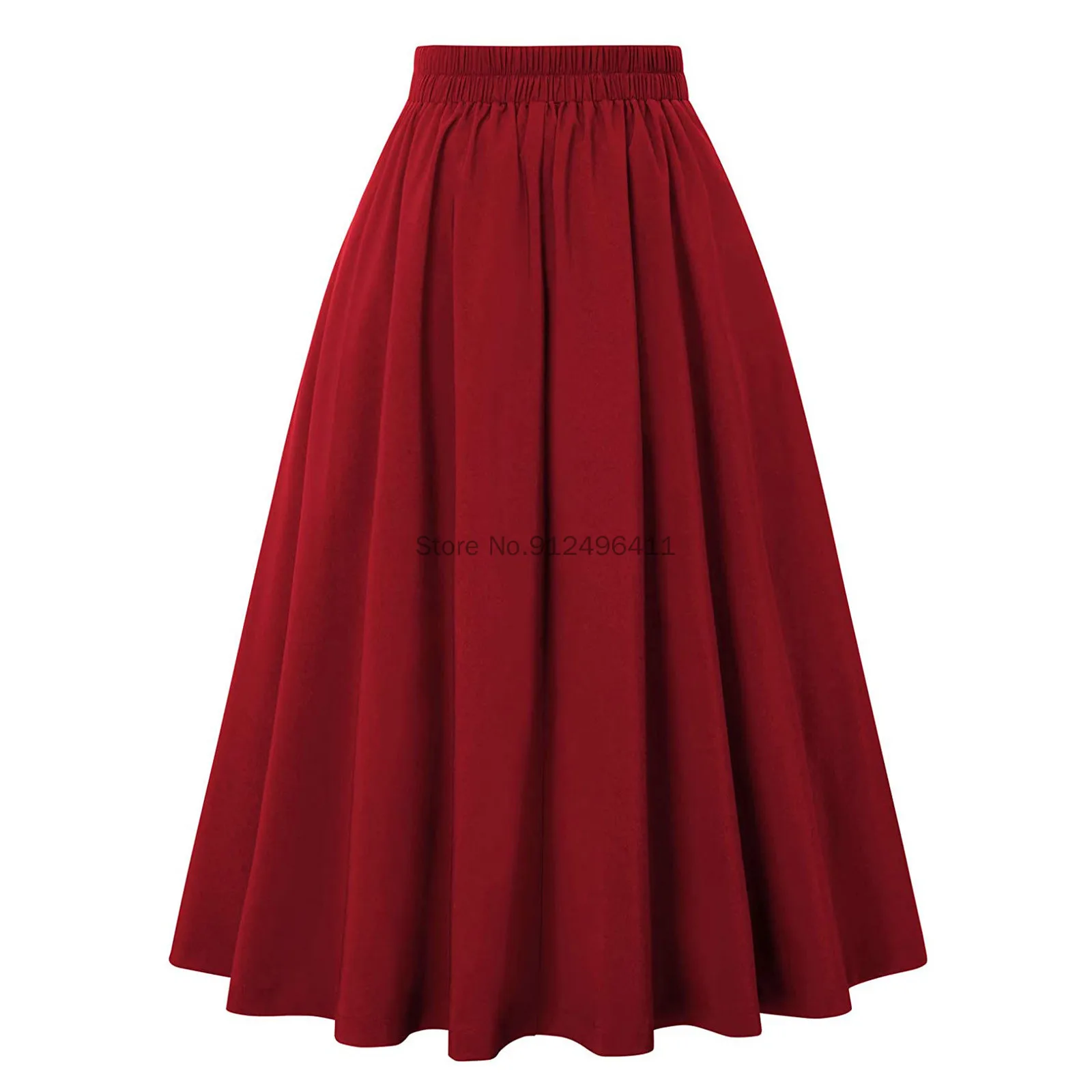 Medieval Autumn Winter Women Vintage Skirt Women Casual A- Line Skirt With Pockets Elastic High Waist Long Pleated Gothic Skirt