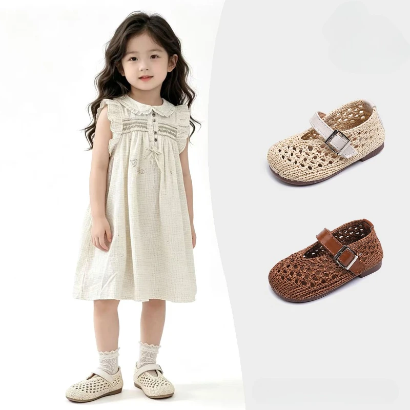 

Mumoresip Kids Causal Shoes Mesh Woven Hollow-out 2026 Summer Girls Flat Sandals Breathable Lightweight Children Mary Jane Shoes
