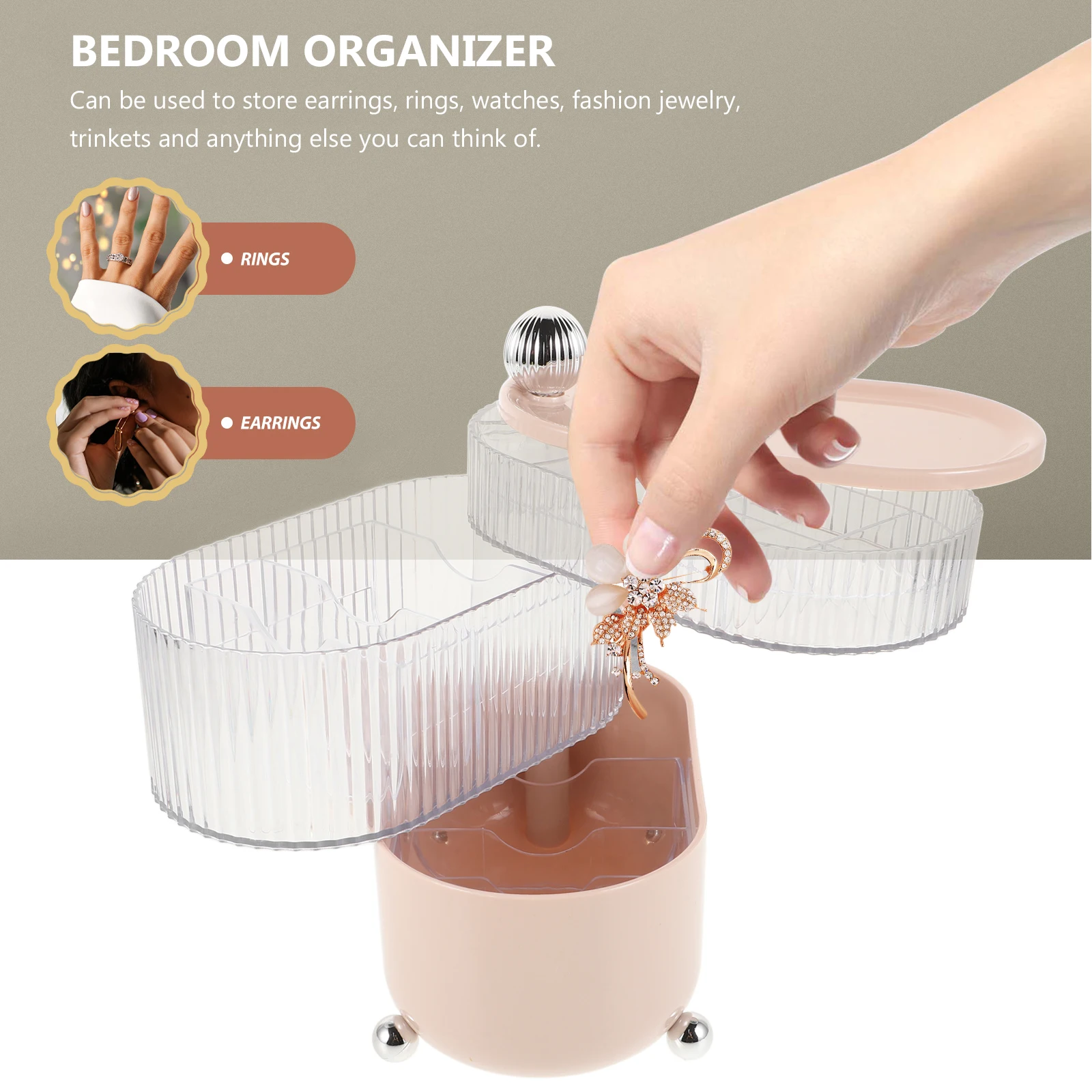 

Rotating Makeup Organizer 3-Layer Storage Box Multipurpose Vanity Holder Lipstick Data Cable Jewelry Organizer