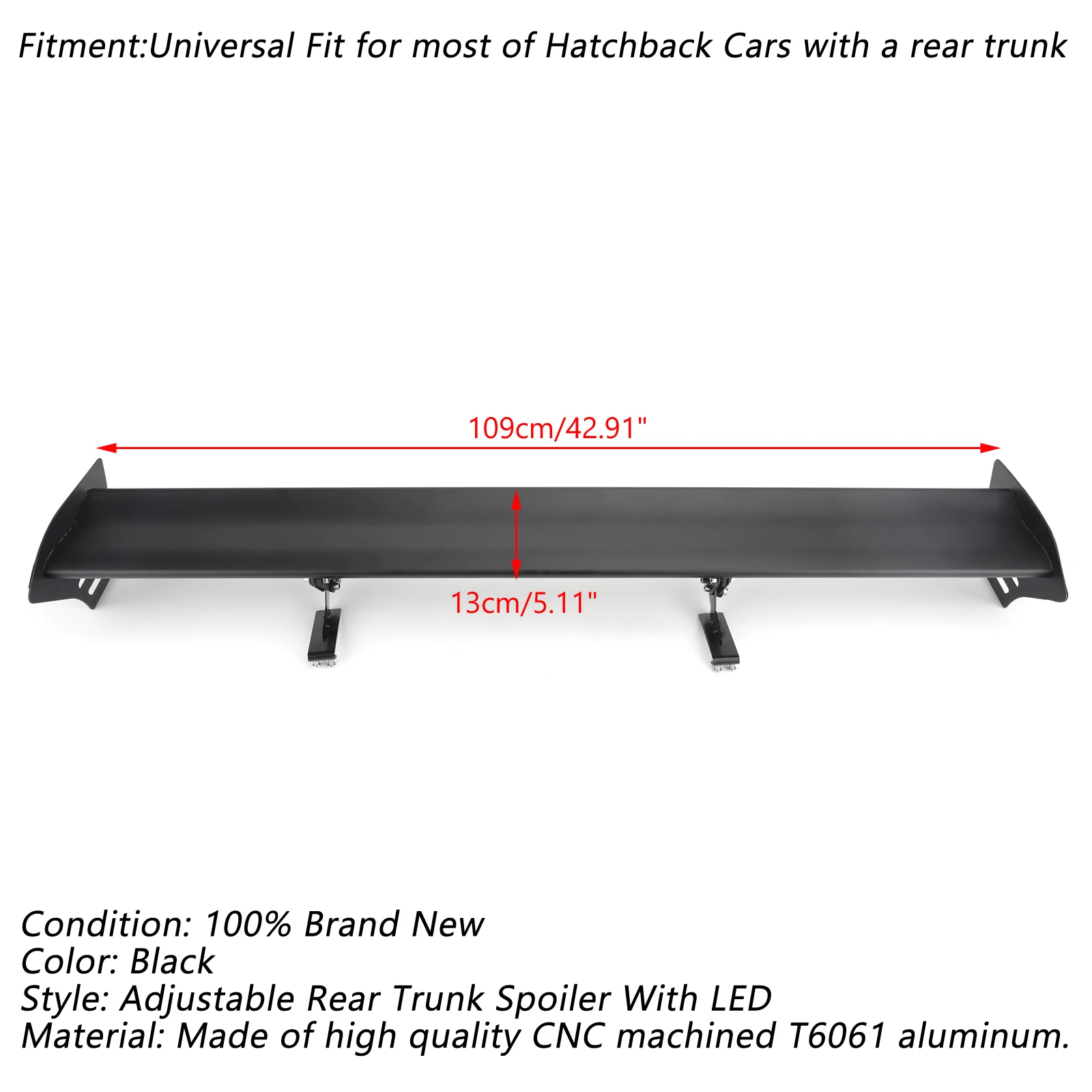 Universal Hatch Adjustable Aluminum Rear Trunk Wing Racing Spoiler With LED