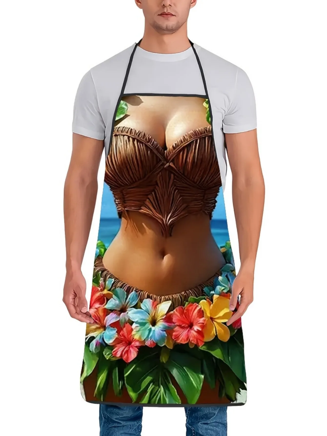 Hawaiian Bikini Apron Waterproof Polyester Funny Kitchen BBQ