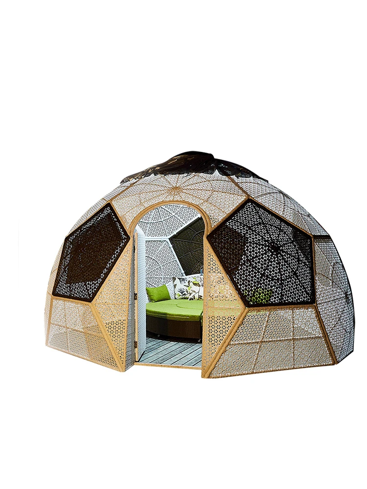 Customized outdoor leisure rattan tent, courtyard villa, sunlight room, pavilion, circular open-air PE rattan art sunshade