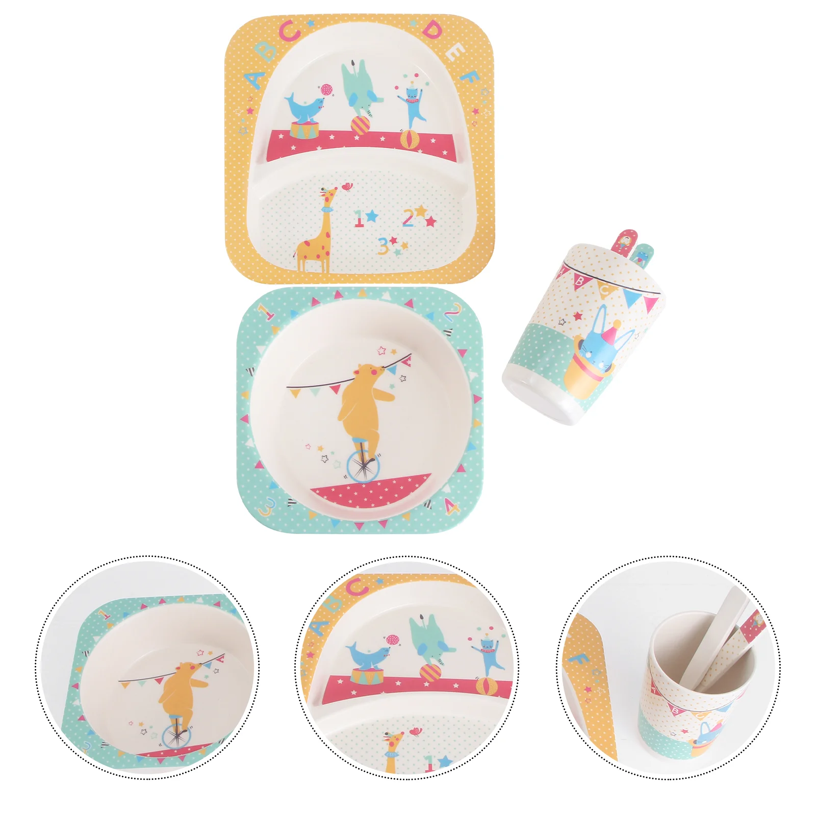 Baby Cartoon Bowl Flatware Lovely Serving Plate Yellow Bamboo Children Tableware