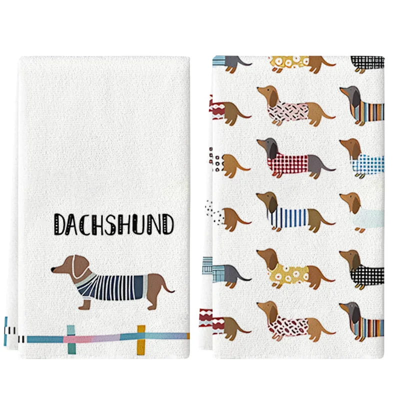 2 uds, toallas de cocina versátiles de perro salchicha, juego de toallas de 40Cm * 60Cm, paño de limpieza suave súper absorbente, toalla de té para cocinar y hornear, toalla de mano, paño de limpieza, paño de cocina, decoración de la sala de estar, elemen