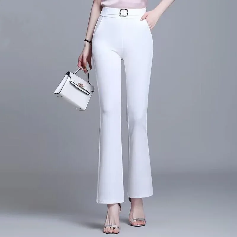 High-rise Elasticized Solid Color Pockets Splicing Leisure Versatile Flared Pants Women Spring and Autumn New Fashion Upscale