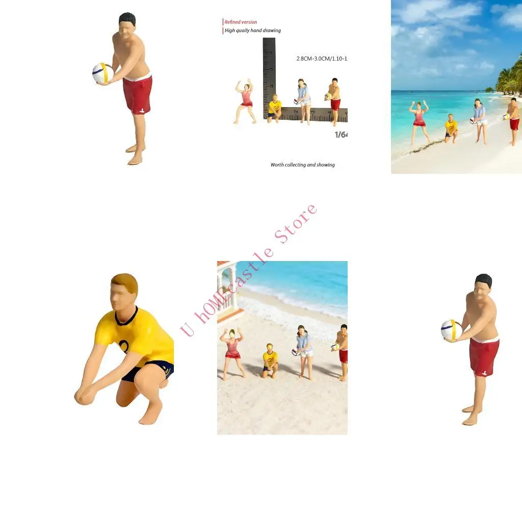 63HF 1:64 Scale Hand Painted Miniature Figure Realistic Miniature People Beach Volley Figure Model for Photography,Collector