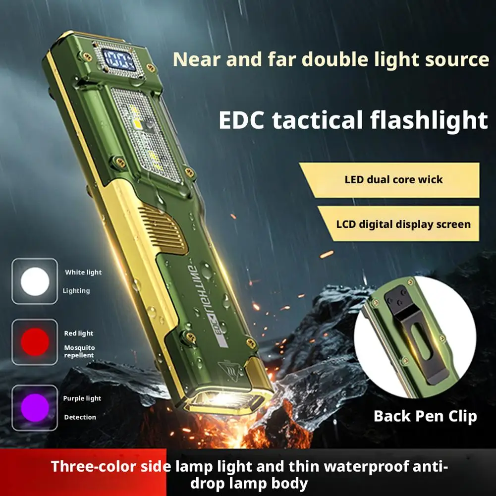 Rechargeable High Lumen Flat Flashlights Tactical Flashlight Ultra-thin Digital Display LED Small Flashlight For Outdoo V4J2
