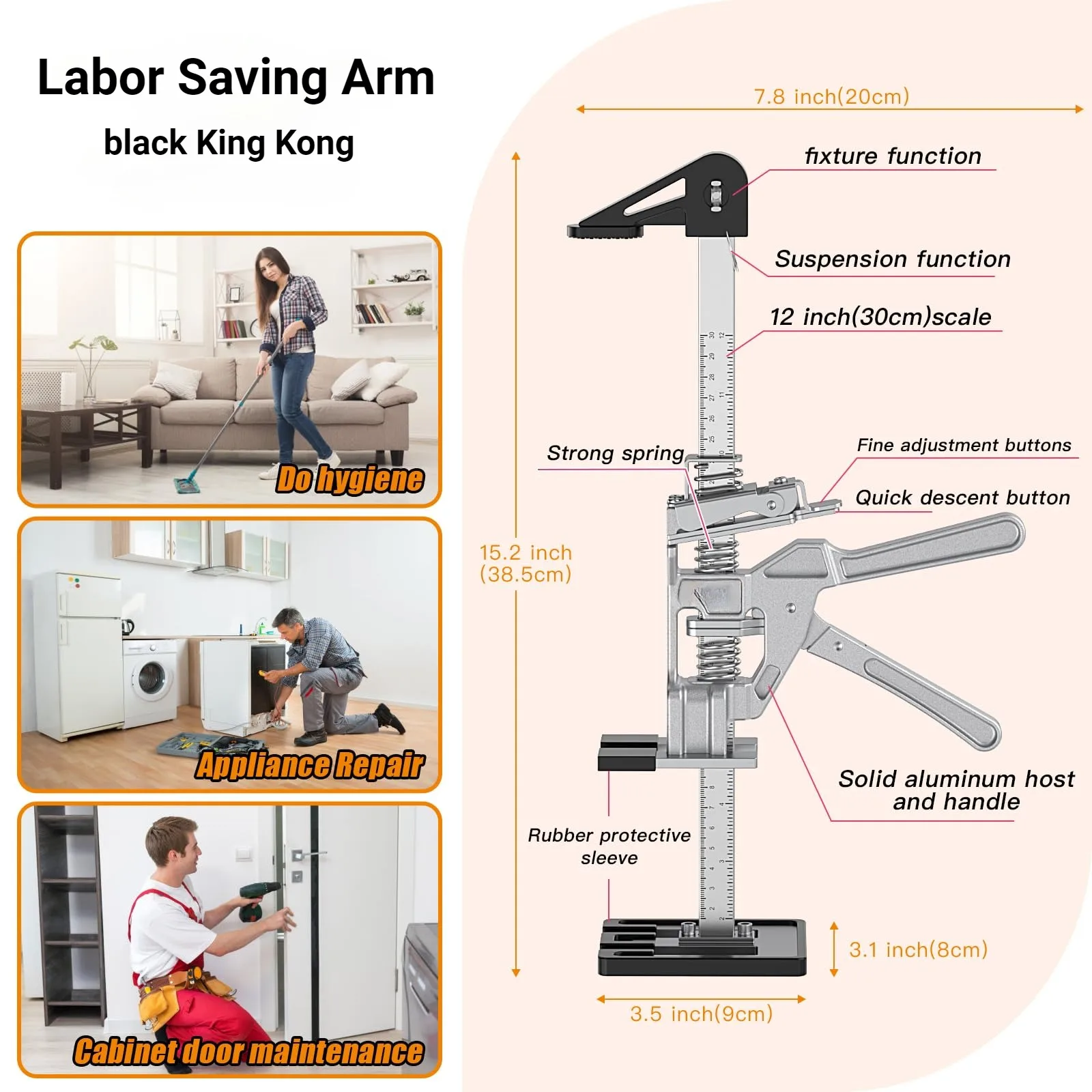 2 Packs Labor Saving Arm Jack 15.2 In Hand Lifting Jack with bag  All-Aluminum Body for Mounting Windows Doors Lifting Furniture