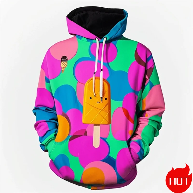 Autumn Fashion 3D Sweet Ice Cream Printed Hoodies For Men Fashion Streetwear New In Hoodies & Sweatshirts Mens Clothing Pullover