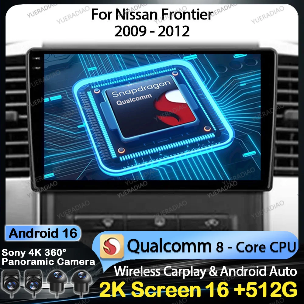 Android 16 Carplay Auto para Nissan Frontier 2009 - 2012 para Nissan Xterra 2 N50 2008 - 2015 Radio de coche Reproductor multimedia GPS NAVI