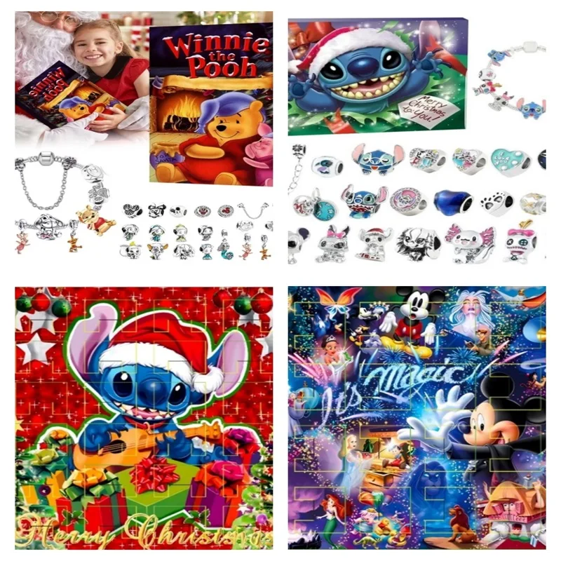 Stock Stitch Minnie Calendario dell'Avvento di Natale Braccialetti Calendario per il conto alla rovescia di 24 giorni Kit per la creazione di gioielli fai da te Regalo per bambini per gli amici
