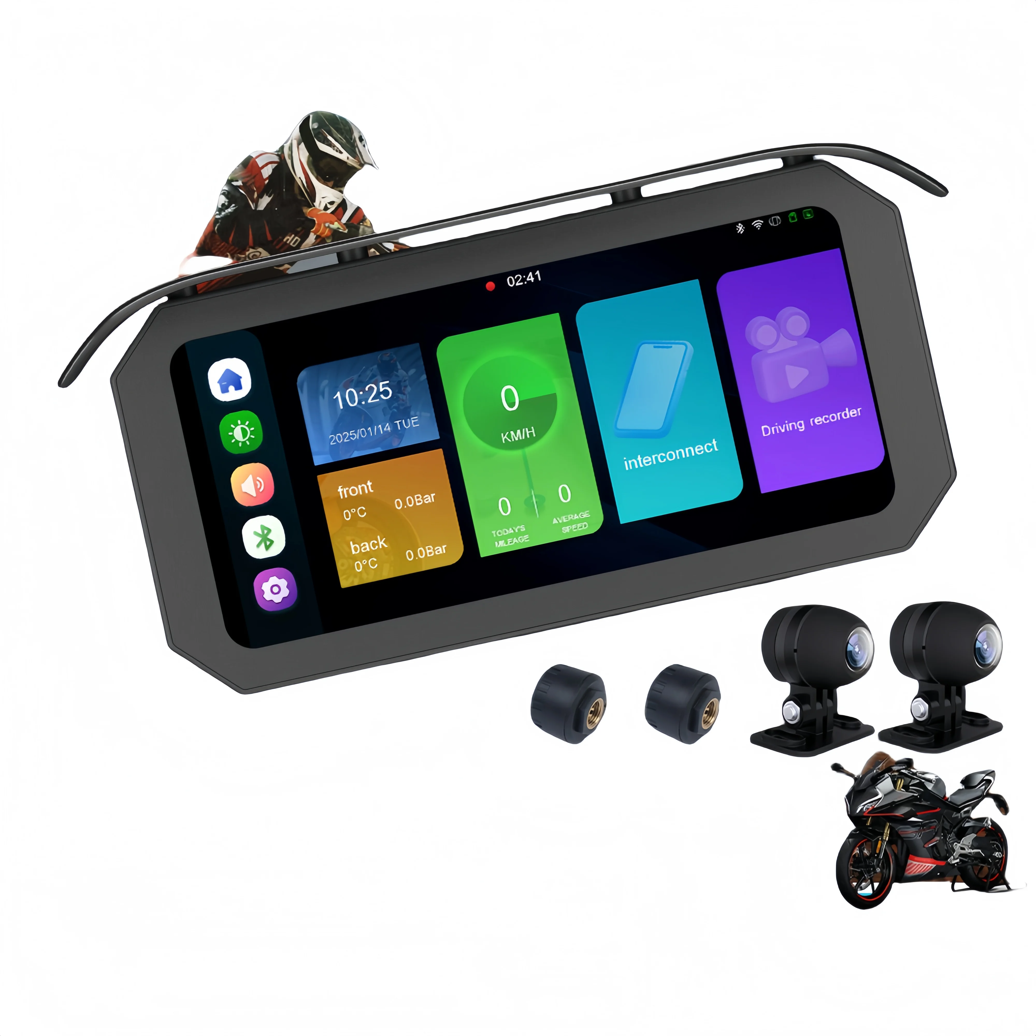

6.25" IPS Motorcycle Wireless CarPlay/Android Auto Dual Cam IP67 TPMS GPS Dash Cam CS92B