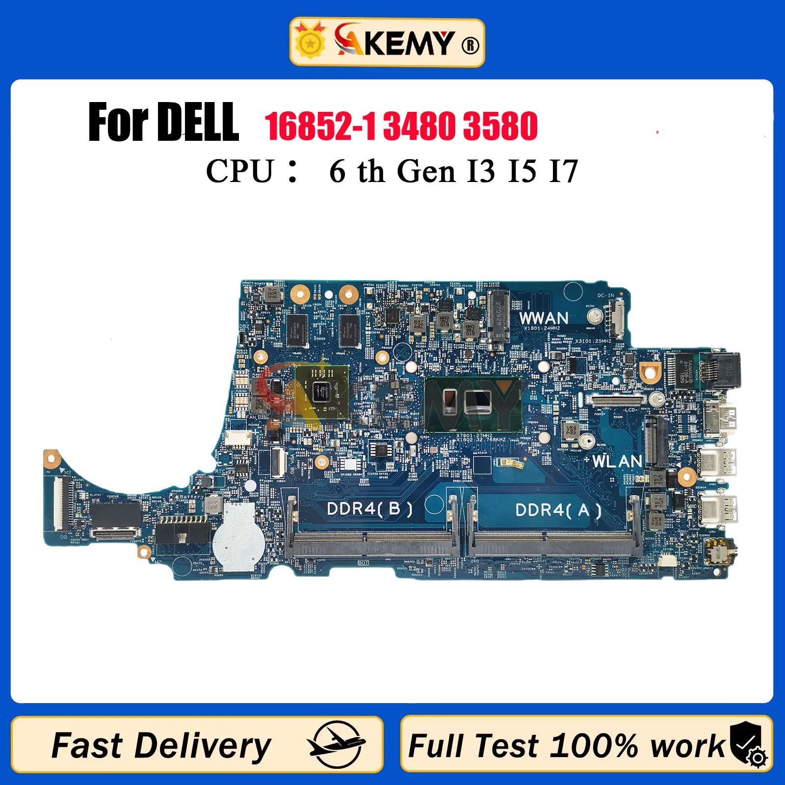 

16852-1 Материнская плата для ноутбука DELL Latitude 3480 3580 CN-02V63C 004JRR 0TD9WG 08NCKY Материнская плата с i3 i5 i7 100% рабочая