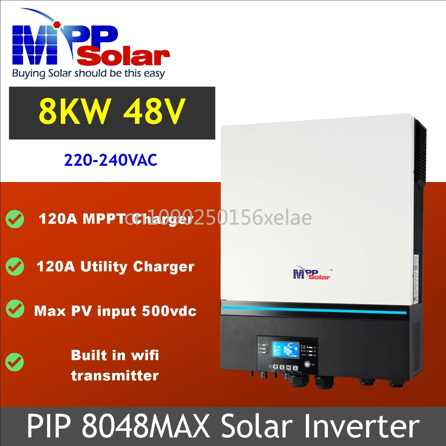 PIP8048MAX 8000w 48v 230v MPP Solar Inverter 2 MPPT Solar Charger High PV 500v Wifi Pure Sine Wave Off Grid Pure Sine Wave