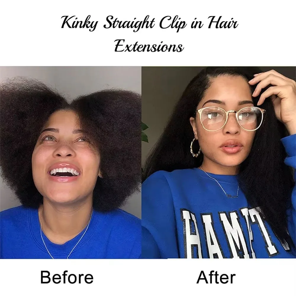 Kinky Straight Clip In Hair Extensions Human Hair Brazilian Remy Kinky Straight Clip Ins for Black Women  Natural Color Full Volume Natural Texture Real Human Hair Extensions