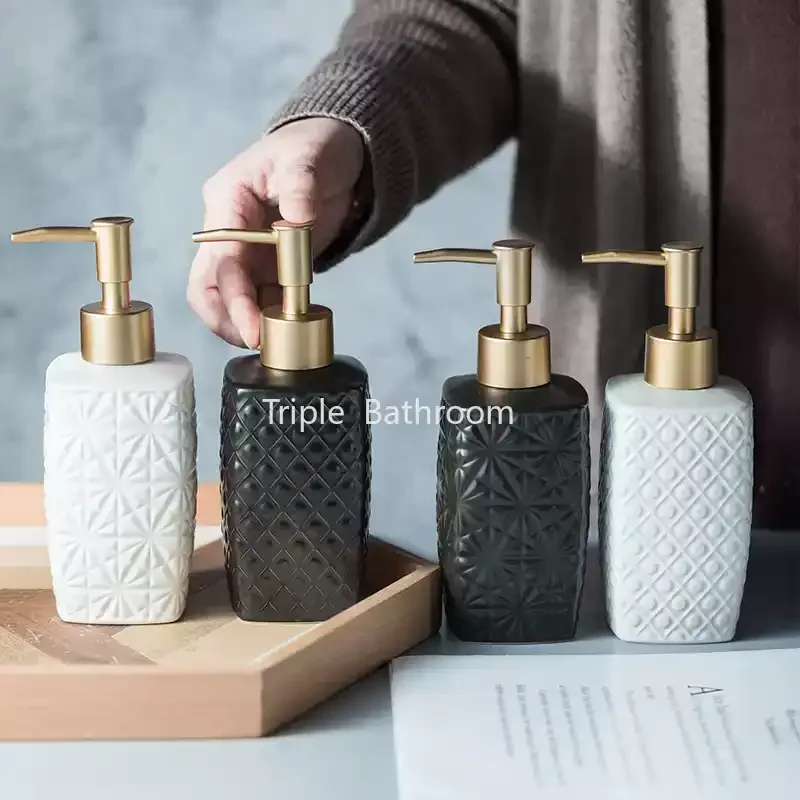 Ceramic Soap Dispenser Hand Sanitizer Bottle Shampoo Bottle Liquid Storage Container Used for Kitchen and Bathroom Decoration