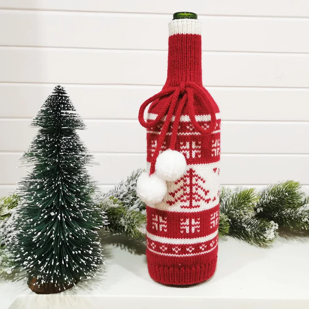 Knitted Wine Bottle Cover Dinner Table Supplies Soft   Holders for Party Holiday   Bag Christmas Decorations