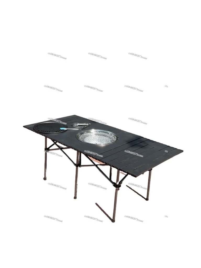 

Outdoor Collapsible Barbecue Table with Grill Pan Grill Net, Portable Storage, Camping, Picnic