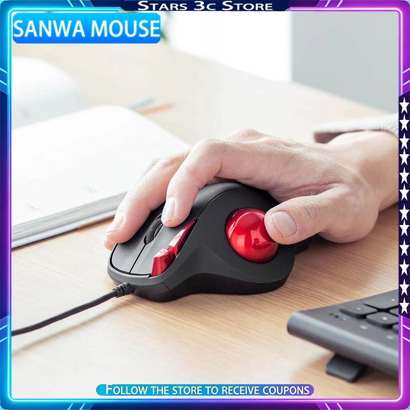 Sanwa 167TBGMA Silent Mouse Ergonomic Trackball Wired Wireless Dual-mode Office Mouse for Designer's Drawing CAD/PS