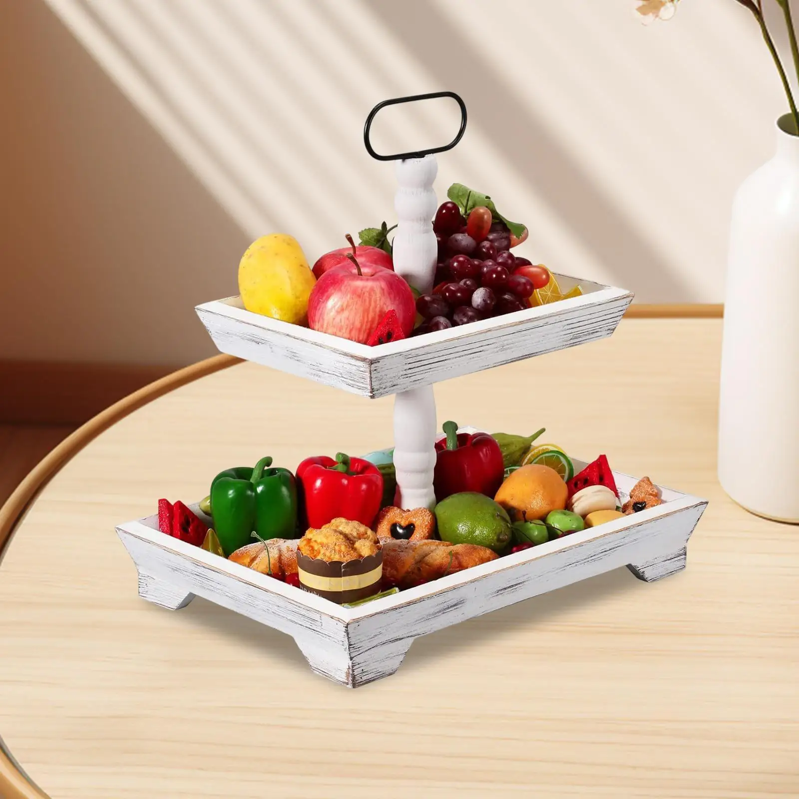 Cupcake Tower Cupcake Holder Wood 2 Tier Perfume Tray Rectangle Jewelry Storage Cupcake Stand Dessert Stand for Party