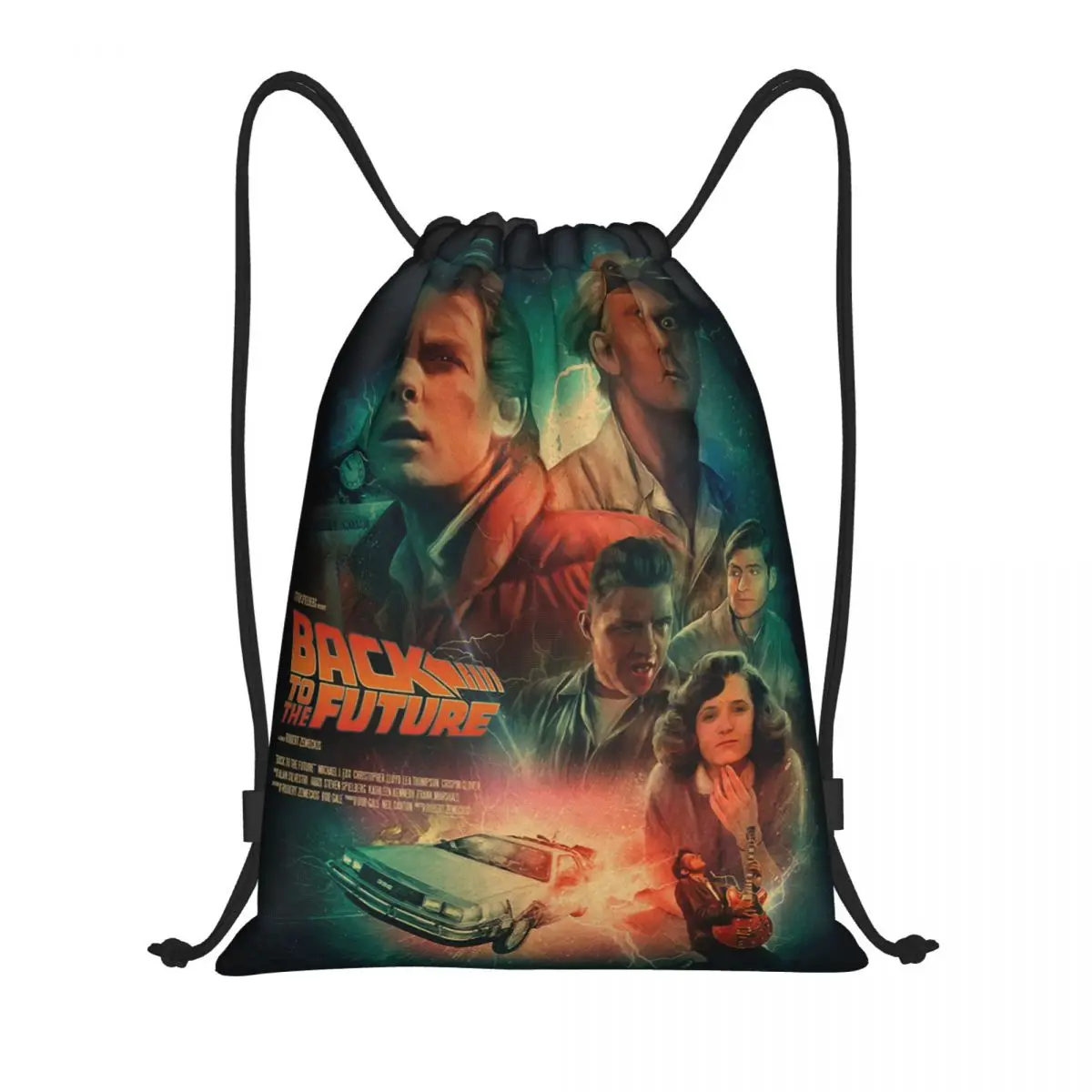 Back To The Future Drawstring Backpack Sports Gym Bag for Women Men Sci-Fi Adventure DeLorean Movie Shopping Sackpack