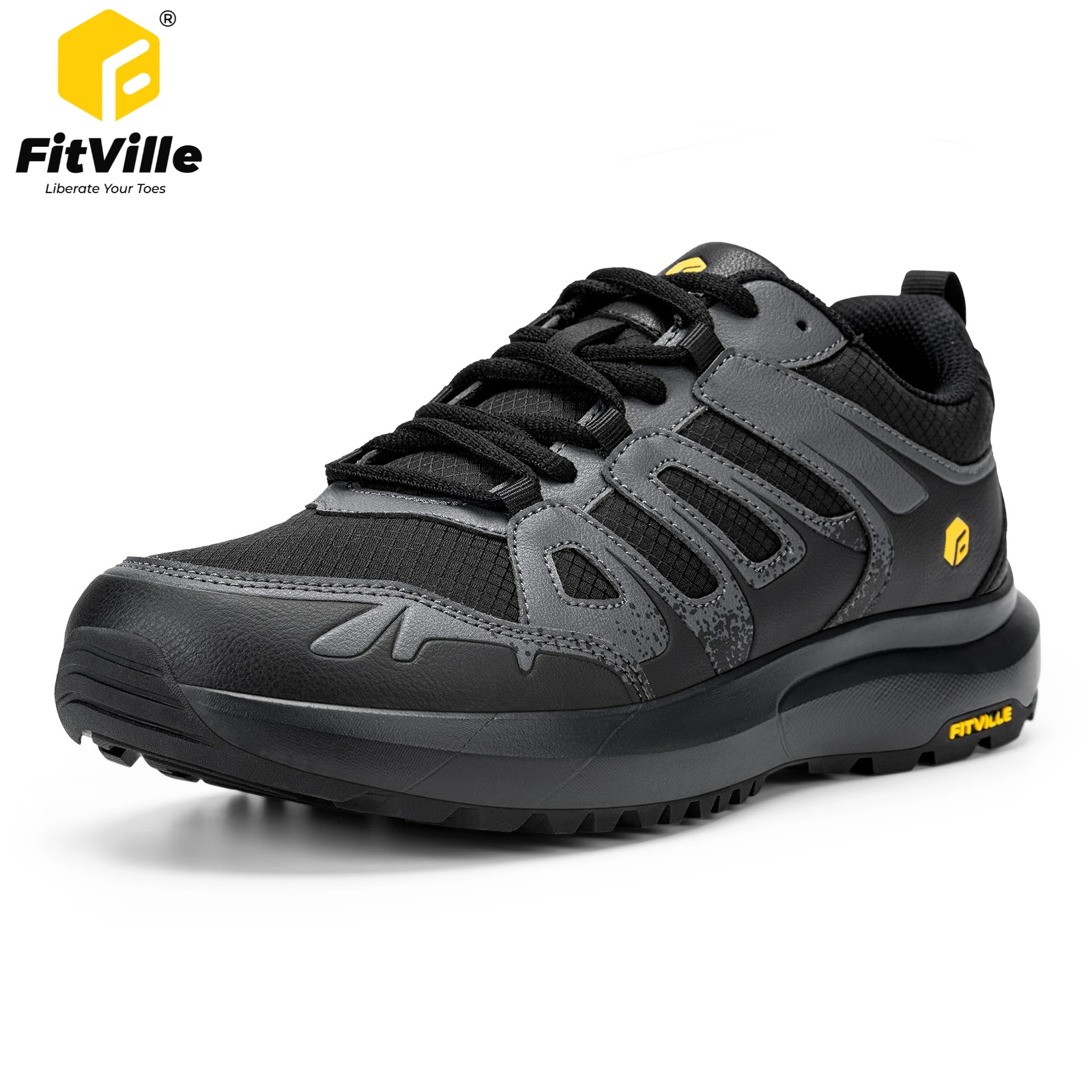 FitVille Outdoor Men's Hiking Shoes Water-repellent Extra Wide Toe Box Trekking Shoes for Men Slip-resistant Sports Sneakers
