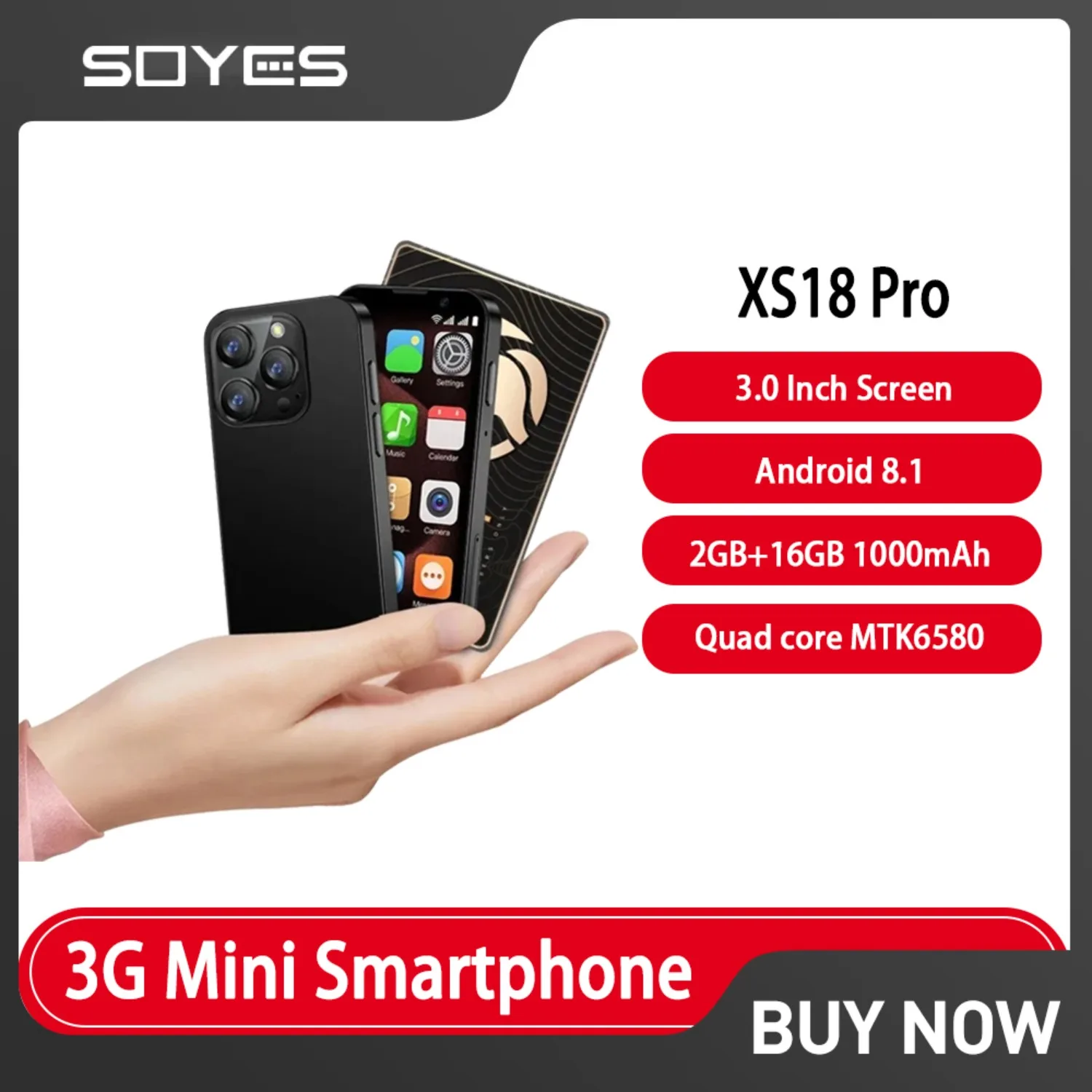 NEW SOYES XS18 Pro 3G Mini Smartphone 3.0'' 2GB RAM 16GB ROM Android 8.1 with Facial Recognition Dual SIM Google Store Bluetooth