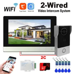 3in1 Sblocca Tuya Smart Wifi Campanello Sistema di videocitofono a due fili per citofono domestico 2 pezzi Touch Monitor aggiungere telecamera IR 1080P