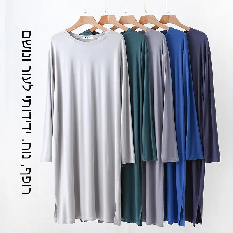 Men's Modal Sleepwear Long Sleeve Thin Robe Home Clothes Mid-Length Big Size Bathrobe Comfortable Breathable Summer Pajamas