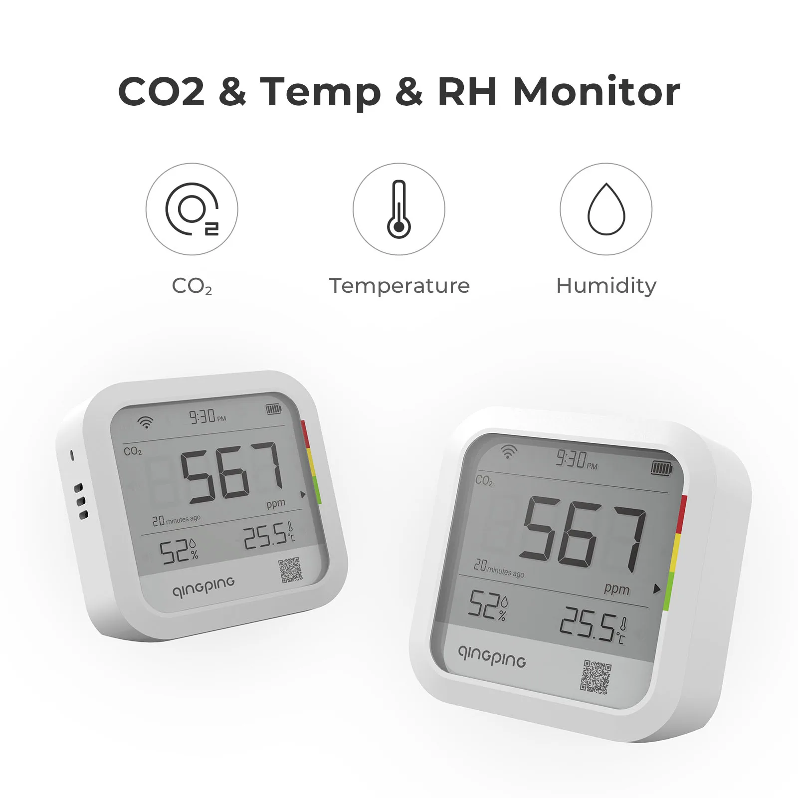 Qingping Thermometer Hygrometer CO2 Detetor, Remote Monitoring, Temperature & Humidity Monitor,Fast Alert Notification, Recharge