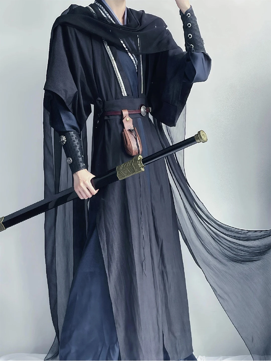 Black Universal Martial Arts Youthful Cosplay Costume for Men And Women Traditional Chinese Style Hanfu Suitable for Comic Co...