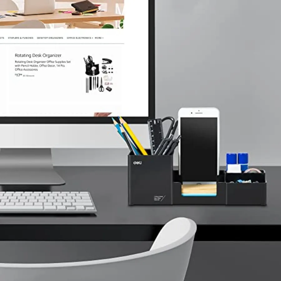 Desk Organizer, Plastic Desktop Organizer with Pencil Holder and Sticky Note Tray, Office Stationery Supplies Organizers Access