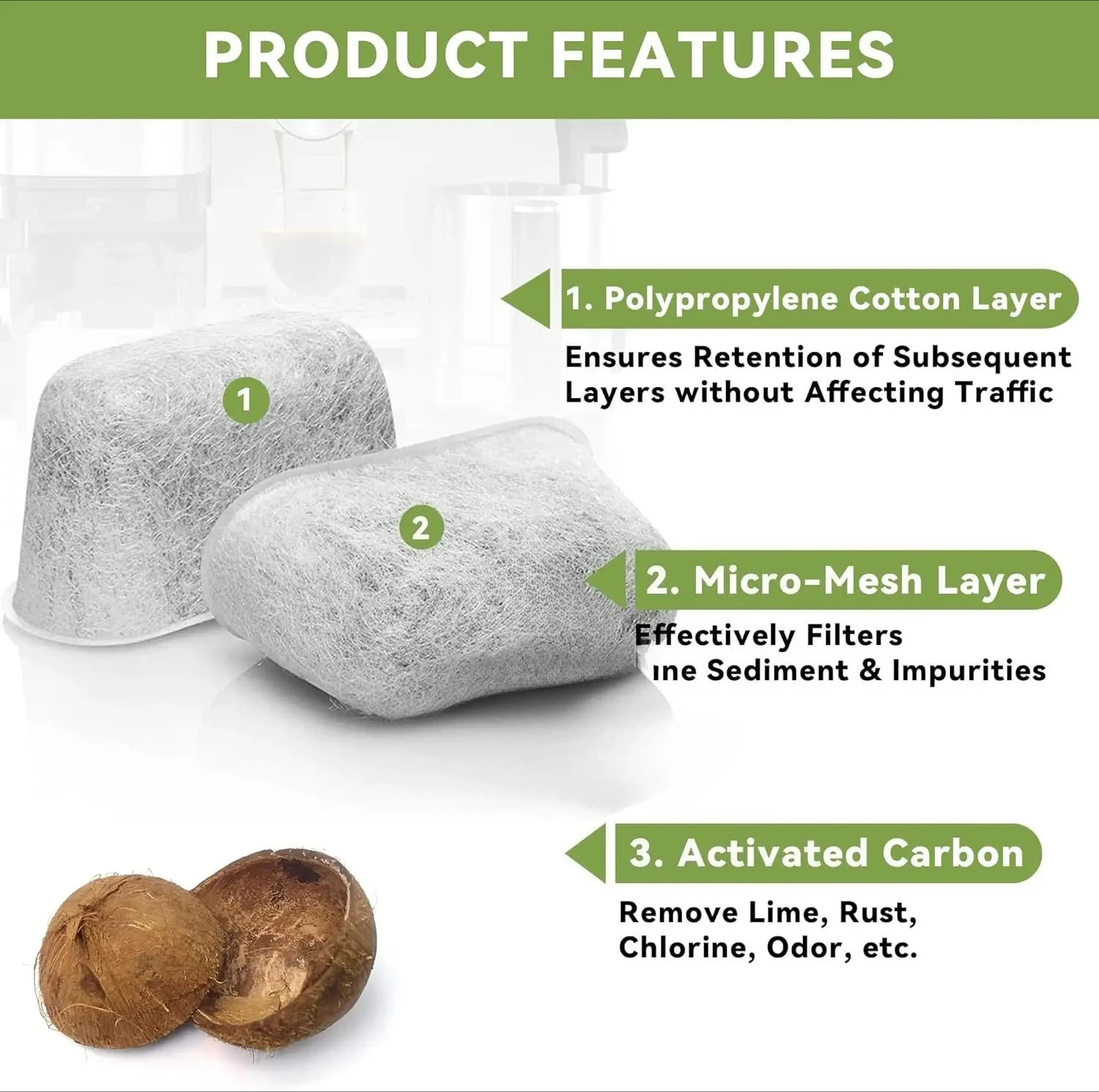 

6pcs Charcoal Water Filters for NINJA Luxe Cafe ES601 ES655 ES701 Coffee Machines Charcoal Water Filters For Espresso Machine,