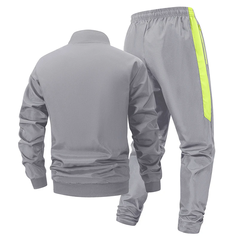 Triangle Graphic Colorblock Sports Set for Men Outdoor Casual Zip Up Coat Jacket Outwear Tops Pants Trousers with Zipper Pockets