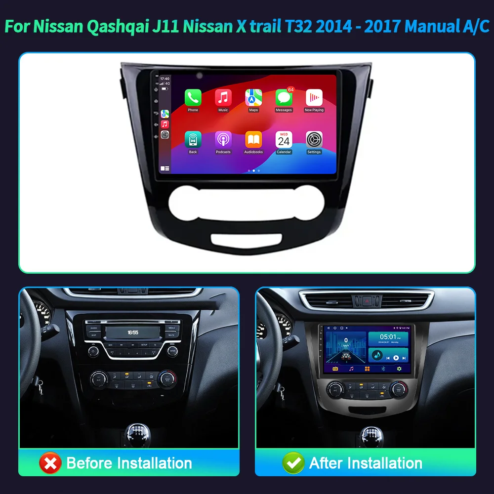 Per Nissan Qashqai J11 Nissan X trail T32 2014-2017 Manuale AC Autoradio Android di Navigazione BT Carplay Multimedia Stereo Schermo